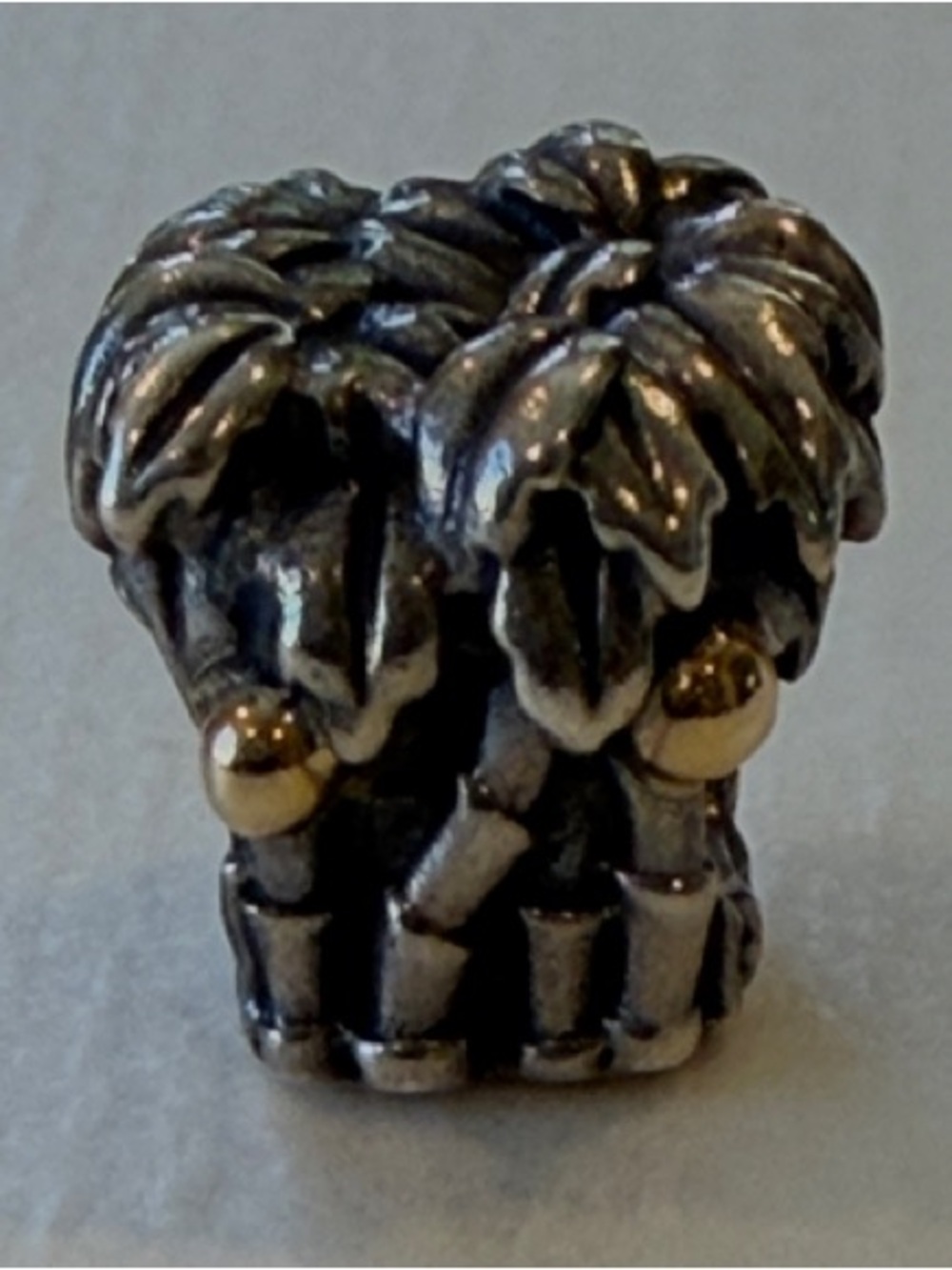 Pandora Rare Retired Silver Palm Tree Accent Charm with Gold Coconut Highlight
